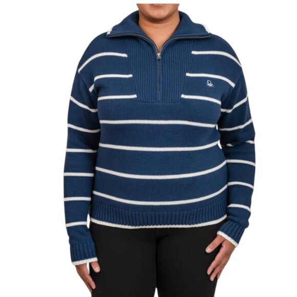 NWOT United Colors of Benetton 1/4 Zip Sweater | Navy - Picture 1 of 8